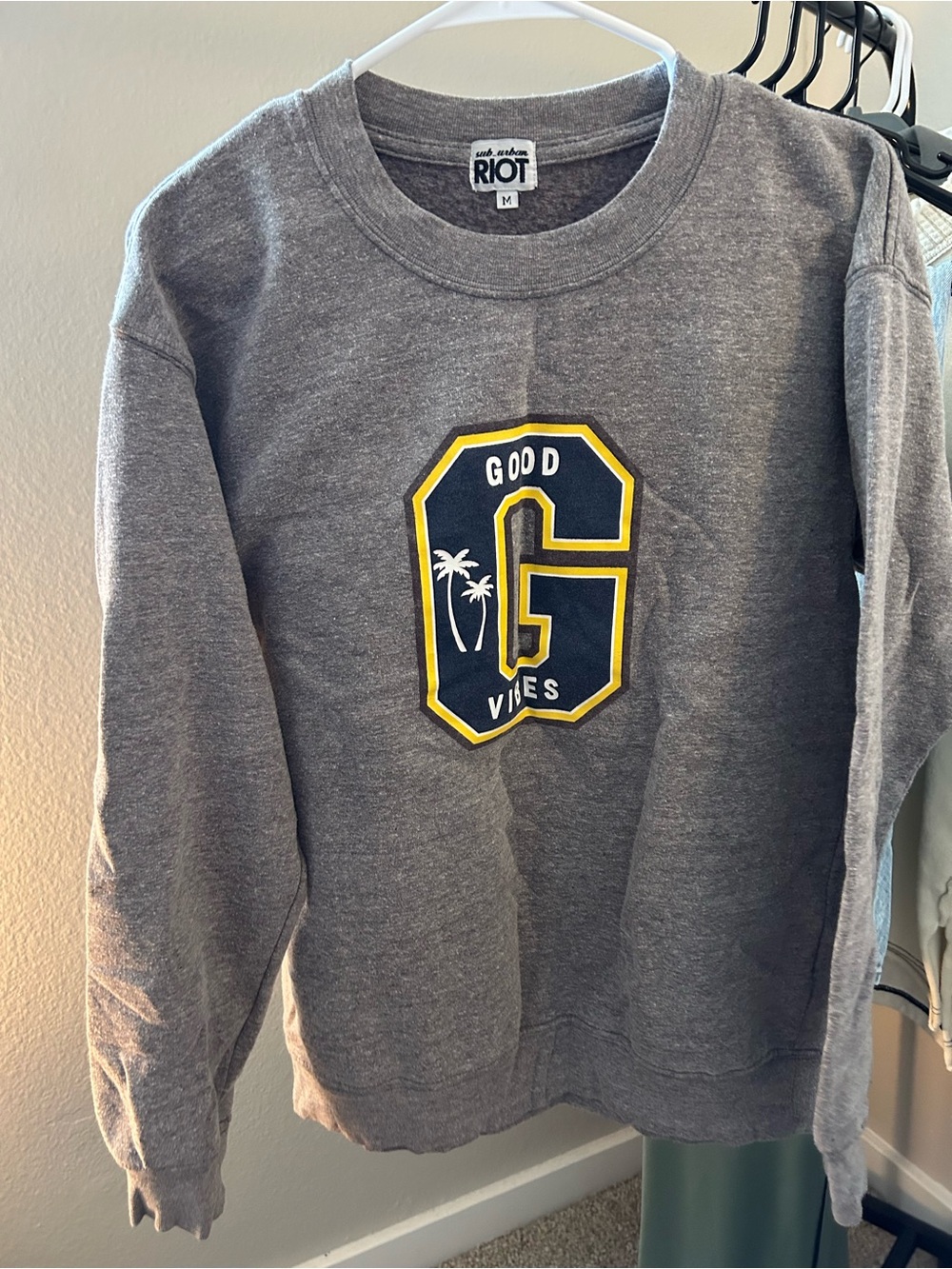 Suburban Riot "Good Vibes" varsity crewneck sweatshirt